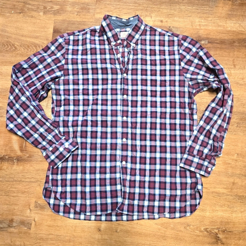 J. Crew Casual Button Up Red and Blue Plaid Shirt Size Large